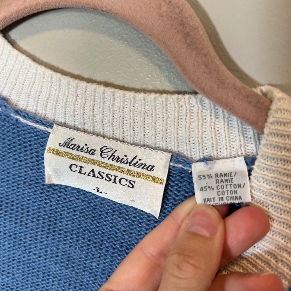 Marisa Christina Classics Vintage Hot Air Balloon Sweater Vest Blue Large - Picture 3 of 10